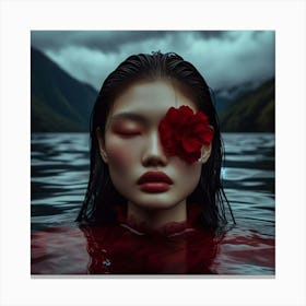 Model Girl With Red Flower Canvas Print