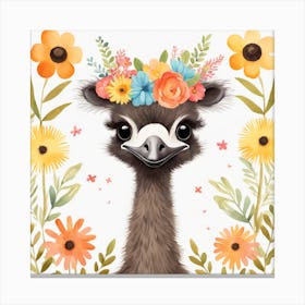 Floral Baby Ostrich Nursery Illustration (5) Canvas Print