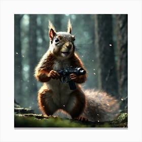 Squirrel With Gun Canvas Print