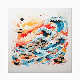 Great Wave with Sushi Food Art Canvas Print