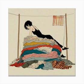 Girl In A Pile Of Clothes 1 Canvas Print