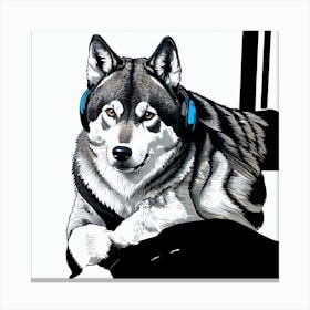 Husky Dog With Headphones Canvas Print