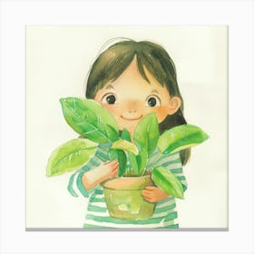 Little Girl Holding A Plant 1 Canvas Print