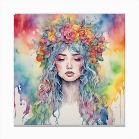 Watercolor Girl With Flower Crown Canvas Print