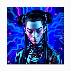 Glossy Blue Cybernetic Woman Canvas Print