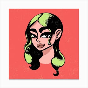 Cartoon Girl With Green Hair Canvas Print