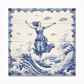 A Woman And The Sea Delft Tile Illustration Canvas Print