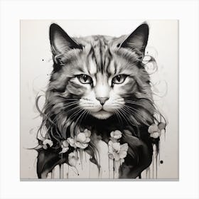 Black Cat With Flowers 1 Canvas Print