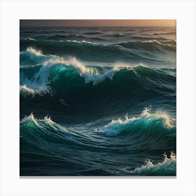 Ocean Waves At Sunset Canvas Print