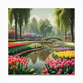 Tulips In The Garden Canvas Print