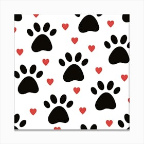 Dog Paw Vector Seamless Pattern With Hearts Canvas Print