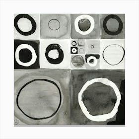 Black And White Monochrome Abstract - circles shapes geometric geometric minimal square Canvas Print