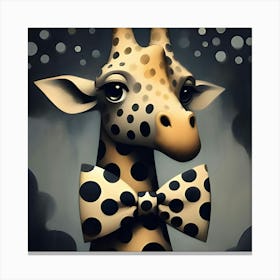 A Towering Giraffe With A Polka Dot Bow Tie, Inspired By The Quirky Illustrations Of Maira Kalman, With A Playful Polka Dot Pattern, Where The Giraffe Is In Focus And The Background Is Blurred Into Abstract Shapes 2 Canvas Print