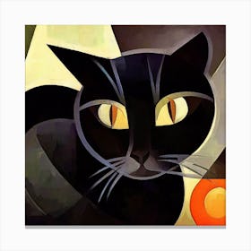 Black Cubist Cat With Orange Canvas Print