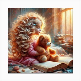 Little Girl With Teddy Bear 15 Canvas Print