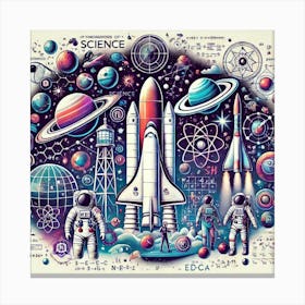 Science & Space Exploration Printed Art An Inspirational Illustration Of Science And Space Elements, Perfect For Encouraging Curiosity And Learning In Any School Space Printed Art Canvas Print