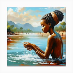 African Woman In Water Canvas Print