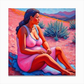 Woman Sitting In The Desert Canvas Print