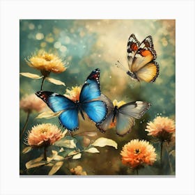 Three Butterflies And Flowers (1) Canvas Print