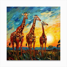 Giraffes At Sunset 1 Canvas Print