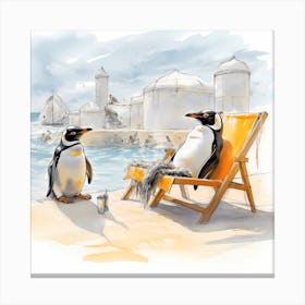 Penguins On Holiday Sketch Canvas Print