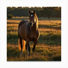 Horse In Field At Sunset Stock Photo Canvas Print