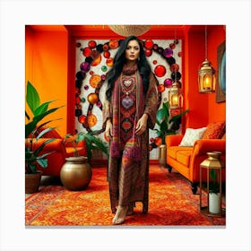 Pakistani Woman In Orange Canvas Print