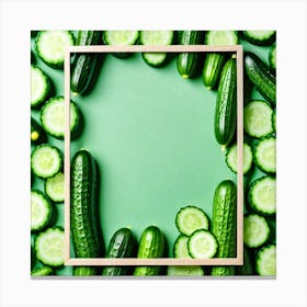 Cucumbers On Green Background 1 Canvas Print