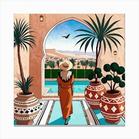 Woman Walking Through A Courtyard Canvas Print