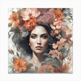 Woman With Flowers On Her Head Canvas Print