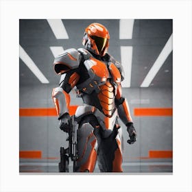 A Futuristic Warrior Stands Tall, His Gleaming Suit And Orange Visor Commanding Attention 5 Canvas Print