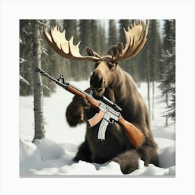 Moose With Rifle Canvas Print