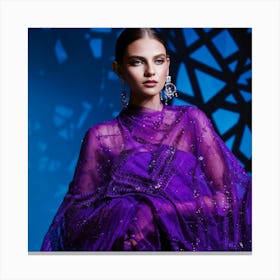 Woman Draped In Noble Purple Her Dreamed Of Hue Meshed With Intricate Geometric Patterns Serving A Canvas Print