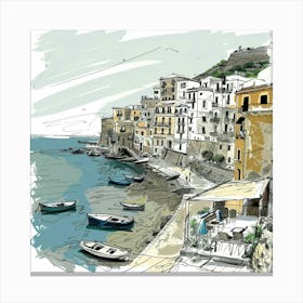 Sketch Of A Seaside Town Canvas Print