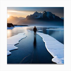 Man Walking On A Frozen Lake Canvas Print