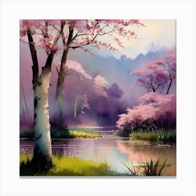 Pink Trees By The Lake Canvas Print