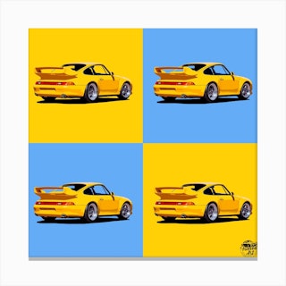 Porsche 911 993 Gt2 Rs Yellow Supercar Square Canvas Print