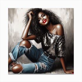 Black Woman In Ripped Jeans Canvas Print