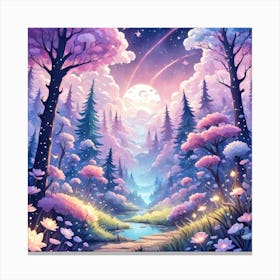 A Fantasy Forest With Twinkling Stars In Pastel Tone Square Composition 161 Canvas Print