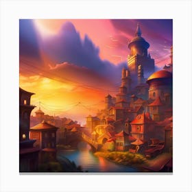 City At Sunset Canvas Print