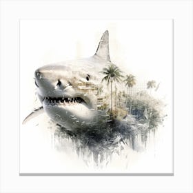 Shark - Cityscape Double Exposure Art Canvas Print