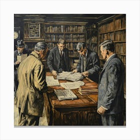 Group Of Men In A Library Canvas Print