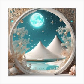 Christmas Scene With Moon Canvas Print