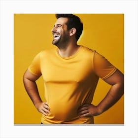 Happy Man Laughing On Yellow Background Canvas Print