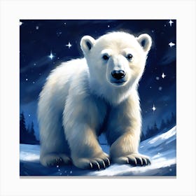 Polar Bear Cub against a Midnight Blue Sky Canvas Print