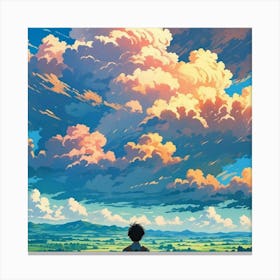 Boy Looking At Clouds Canvas Print