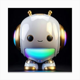 Cartoon Style Minimalist Happy Cybernetic Robot Emoji Holographic Gradient Transitioning From Silve Canvas Print