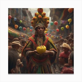 Man Holding A Fruit Canvas Print