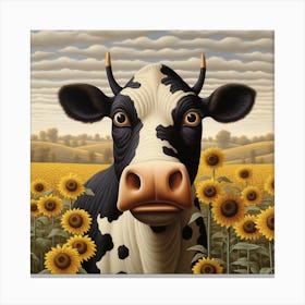 Cow In Sunflower Field 1 Canvas Print