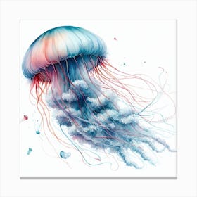 Sea Jellyfish In Motion, Sea Jellyfish Watercolour Art Print 4 Canvas Print